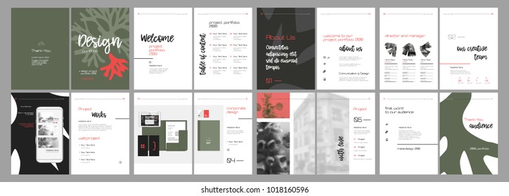 Design Photography Proposal, Vector Template Brochures, Flyers, Presentations, Leaflet, Magazine A4 Size. Green And Red Geometric Elements On A White Background. - Stock Vector