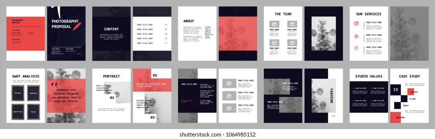 Design Photography Proposal, Vector Template Brochures, Flyers, Presentations, Leaflet, Magazine A4 Size. Blue And Red Geometric Elements On A White Background. - Stock Vector