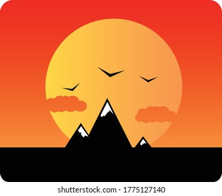 design picture of a sunset with a mountain