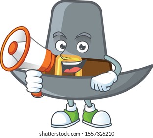 Design pilgrim hat with character with holding megaphone mascot