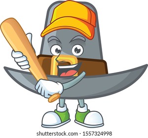 Design pilgrim hat with character playing baseball mascot