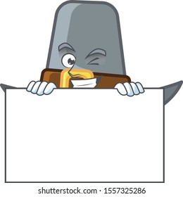 Design pilgrim hat with character squinting with board mascot