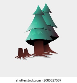 Design of a pine tree and stump illustration with gradient colors