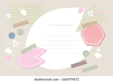 Design pink geometric and graph paper line sticky note and letter vector.