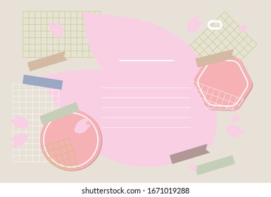 Design pink geometric and graph paper line sticky note and letter vector.