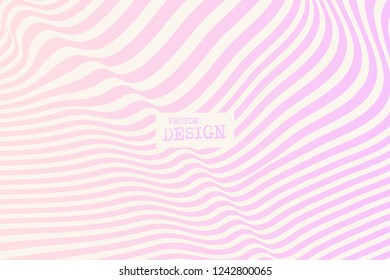 Design pink waving lines illusion background. Abstract stripe distortion backdrop. Zebra style decoration. Wallpaper with empty space for your text. Vector illustration