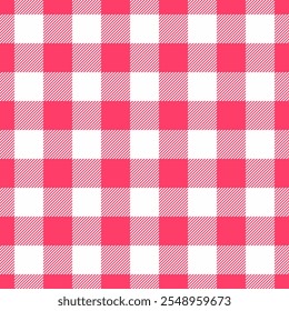 Design xadrez vetor cheque, piso de tecido sem costura tartan. Menswear tecido textura padrão fundo padrão em vermelho e branco paleta de cores.