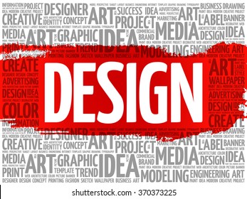 DESIGN - plan or specification for the construction of an object or system or for the implementation of an activity or process, word cloud creative concept background