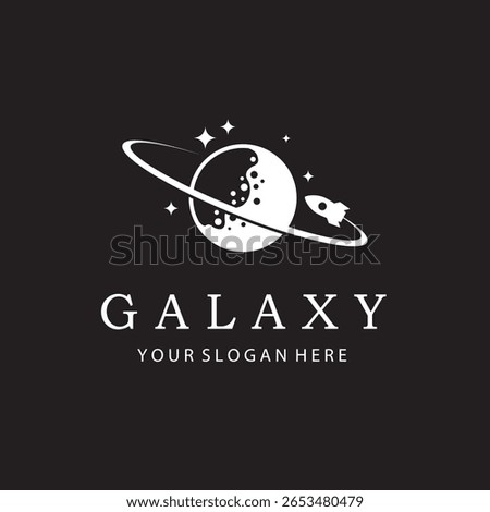 design of planet saturn with rocket isolated on black background