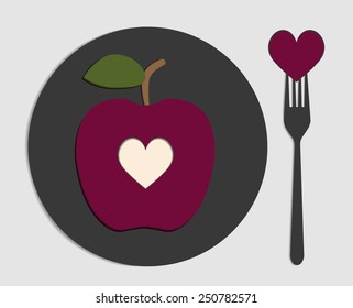 design planted apple and fork with heart