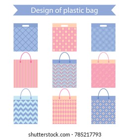 Design of plastic bags, set of vector icons on white background.