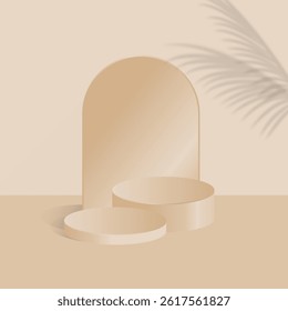 Design podium template. Product template promotion. Business background with chocolate colors and palm leaf shadow.