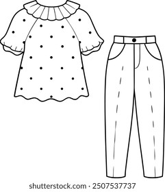 design a polka dot top and bottom suit, silhouette