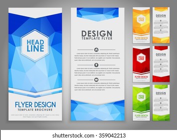 The design of a polygonal pattern flyers (brochure) orange, blue, red and green. Vector illustration. Set