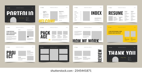 Modelo de apresentação de portfólio de design, usado para apresentações modernas, perfis de empresa, relatórios anuais, propostas, portfólios, negócios e marketing