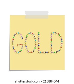 design of a post with push pins forming the word gold 