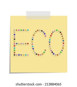 design of a post with push pins forming the word eco 