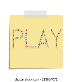 design of a post with push pins forming the word play 