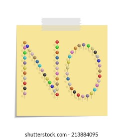 design of a post with push pins forming the word no 