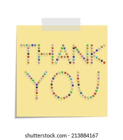 design of a post with push pins forming the word thank you 