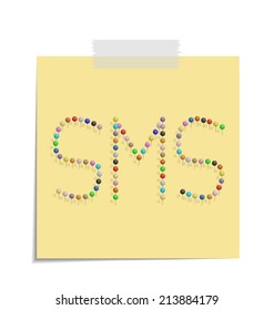 design of a post with push pins forming the word sms 