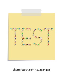 design of a post with push pins forming the word test 