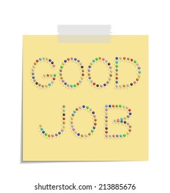 design of a post with push pins forming the word good job