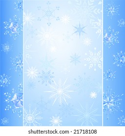 design of postal with transparent ablaze precious snowflakes on a light blue background