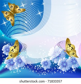 Design postcard with flowers and butterfly for inserting text or photo