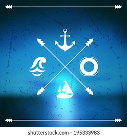 Design postcard with marine label and symbol.