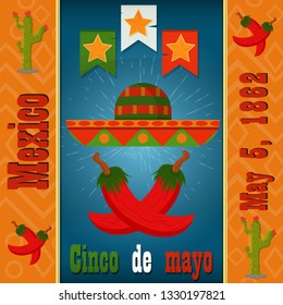 design, postcards, background, stickers, for decoration of the Mexican holiday Cinco de mayo in_11_flat style