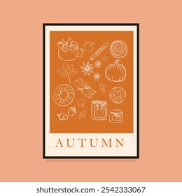 Diseño Póster Otoño Serenidad Abraza la belleza del otoño dibujado a mano, perfecto para la decoración de temporada, tarjetas de felicitación o gráficos de redes sociales, añadiendo un ambiente cálido y nostálgico