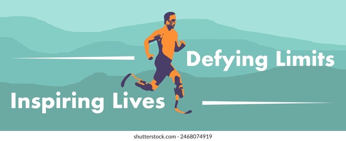 Design poster, banner with abstract disabled athlete on  with motivation slogan background