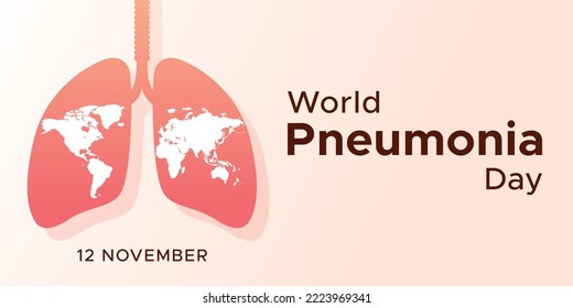 Design Poster or Banner and flyer of World Pneumonia Day. Human lungs. pulmonology of human, earth map background, fibrosis, tuberculosis, bronchitis, cancer. pink lungs. Illustration vector design.