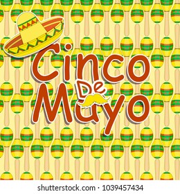 Design poster, banner, seamless pattern Cinco de Maya. Template for postcard with markas and sambrero.