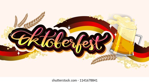 Design poster with beer on glass and drink elements for traditional beer festival Oktoberfest