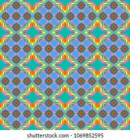 Design for poster, card, invitation in blue, green and orange colors. Trendy geometric flat seamless pattern, vector texture for abstract background or brochure, flyer, presentations design.
