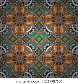 Design for poster, card, invitation in gray, orange and blue colors. Trendy geometric flat seamless pattern, vector texture for abstract background or brochure, flyer, presentations design.
