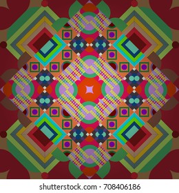 Design for poster, card, invitation in green, red and brown colors. Trendy geometric flat seamless pattern, vector texture for abstract background or brochure, flyer, presentations design.