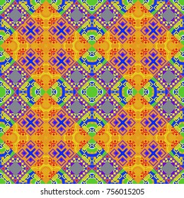 Design for poster, card, invitation in violet, blue and orange colors. Trendy geometric flat seamless pattern, vector texture for abstract background or brochure, flyer, presentations design.