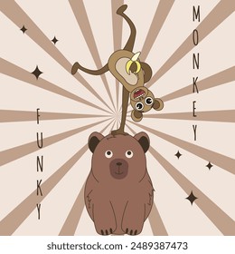 Design poster for Circus festive. Template flyer for Zoo. Cute animal art in trendy simple flat retro style. Circus tent vector artwork can used postcard, card, banner. EPS 10