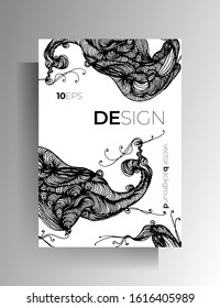 Design for poster, cover for book, magazine. Black and white hand-drawn graphics. EPS 10 vector.
