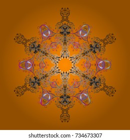 Design poster, cover, card design in orange, gray and brown colors. Snowflakes design. Retro style texture, pattern and abstract winter elements. Trendy stylized snowflakes and elements memphis cards.