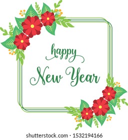 Design of poster happy new year, with elegant red wreath frame. Vector