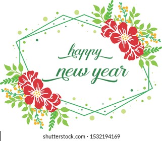 Design of poster happy new year, with elegant red wreath frame. Vector