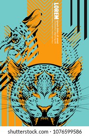 Design poster with a leopard's head in the form of modern graphics