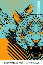 Design poster with a leopard's head in the form of modern graphics