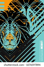 Design poster with a lion's head in the form of modern graphics