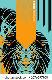 Design poster with a lion's head in the form of modern graphics