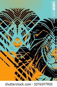 Design poster with a lion's head in the form of modern graphics